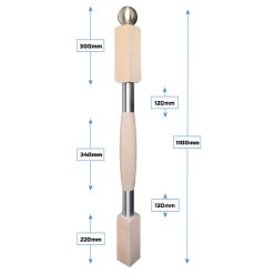 Luxe RVS en beuken hoofdbaluster eindbaluster 1100x80mm