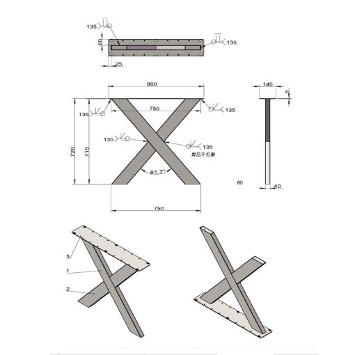 Premium model stalen X poot 10x4cm koker - Zwart