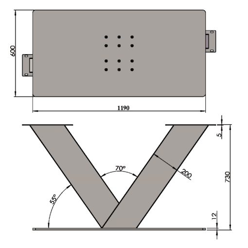 Premium model stalen V poot 20x10cm koker - Zwart - Details 1