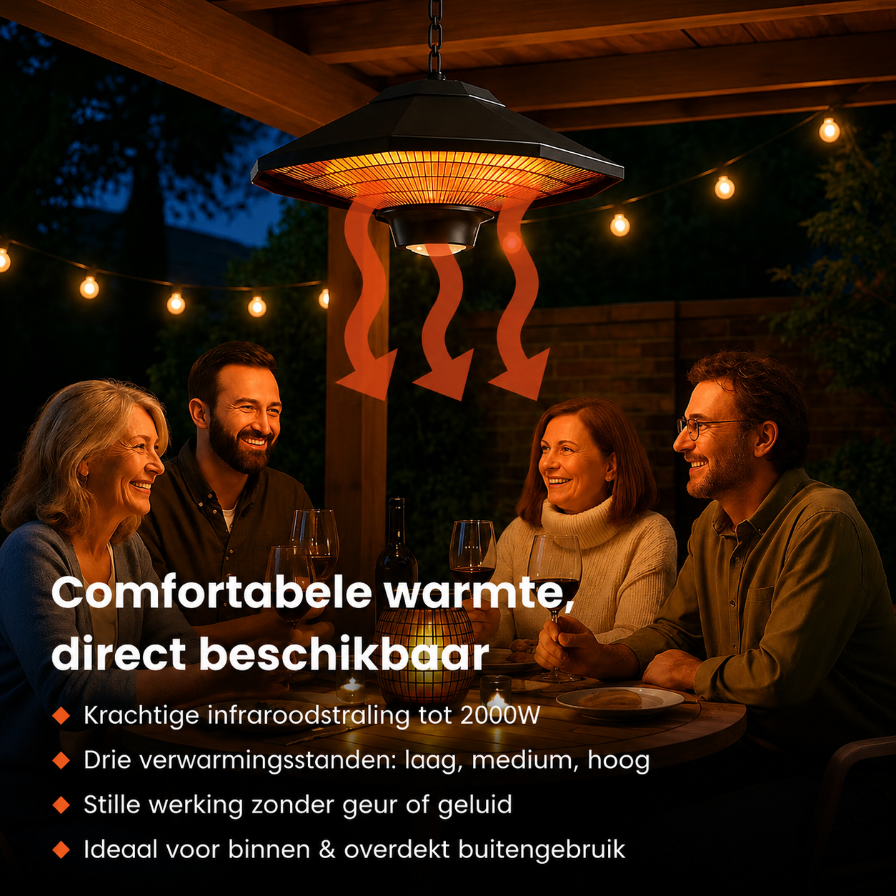 AVOID SHL-2000BR hangende terrasverwarmer 2000W met afstandsbediening en LED - Afbeelding 3