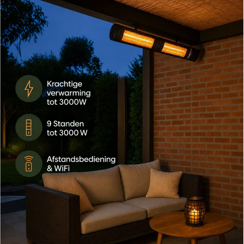 AVOID T17-GR30B wandmodel terrasverwarmer 3000W met WiFi, app en afstandsbediening - Afbeelding 2