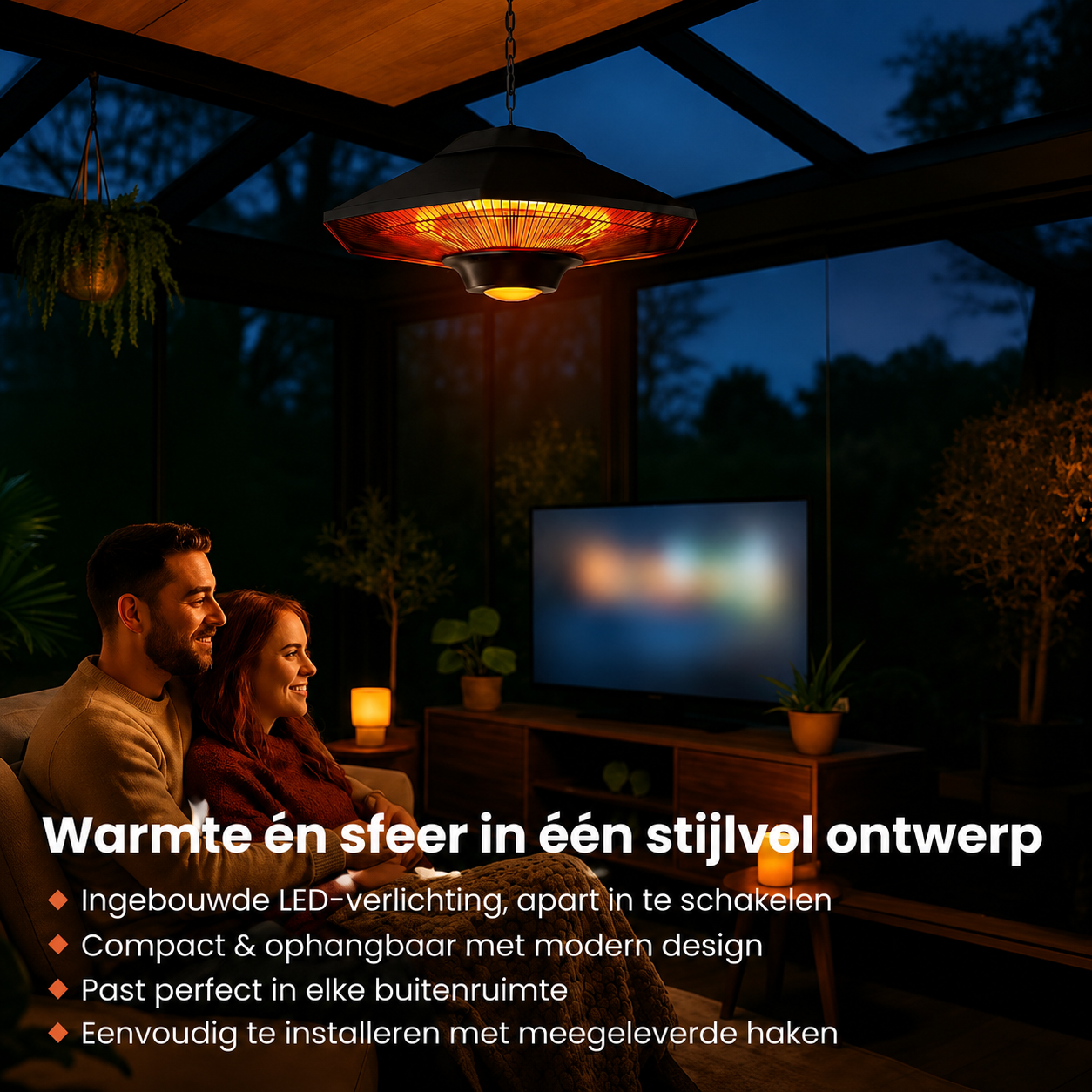 AVOID SHL-2000BR hangende terrasverwarmer 2000W met afstandsbediening en LED - Afbeelding 6